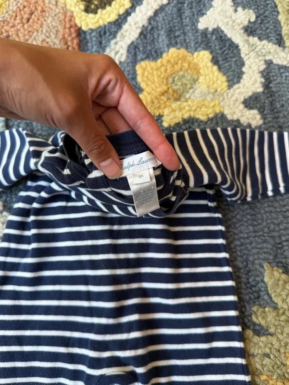 Baby Ralph Lauren Navy + White Stripe One Piece Coastal Nautical 9 Months